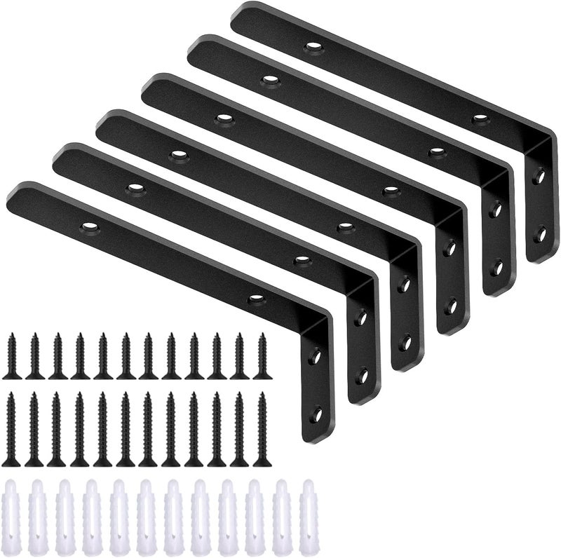 LSK 6PCS L Bracket, 5"×2"(125×50mm) Shelf Support Corner Bracket for Wooden Board, Max Load : 42lb, Black - Image 1